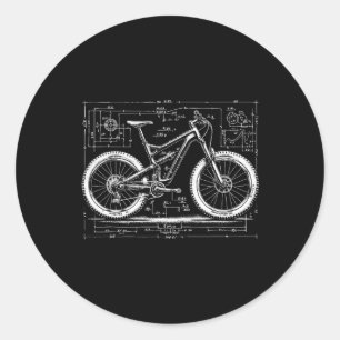Mountain Bike Technical Drawing For Downhill Mtb N Classic Round Sticker