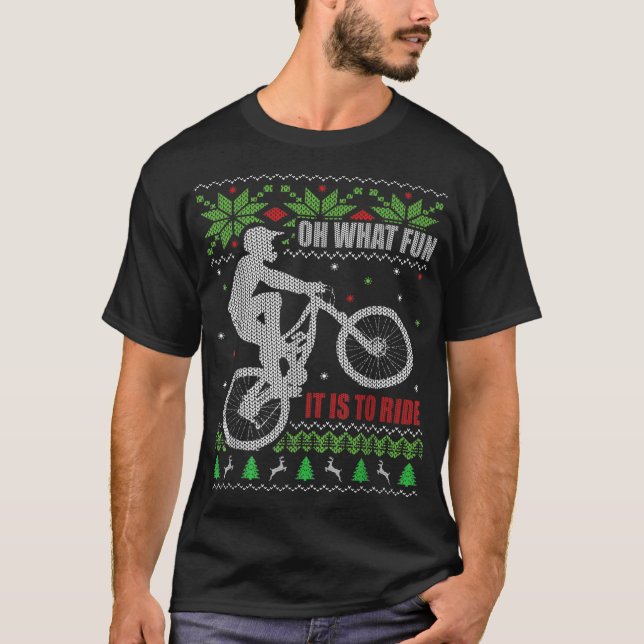 Mountain Bike Ugly Christmas Mountain Biking T-Shirt (Front)