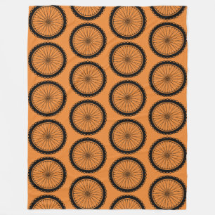 Mountain Bike Wheel - Black on Orange Fleece Blanket