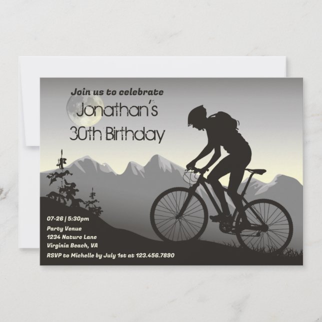 Mountain Bike with Full Moon Biking Birthday Invitation (Front)