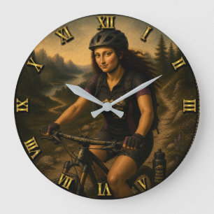 Mountain Biker Funny Mona Lisa Large Clock