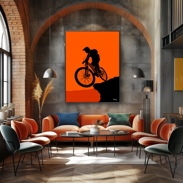 Mountain Biker Poster – Black Silhouette on Orange (Creator Uploaded)
