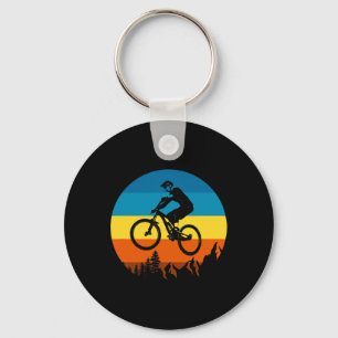 Mountain Biker Retro Sunset - Mtb Mountain Bike  Key Ring