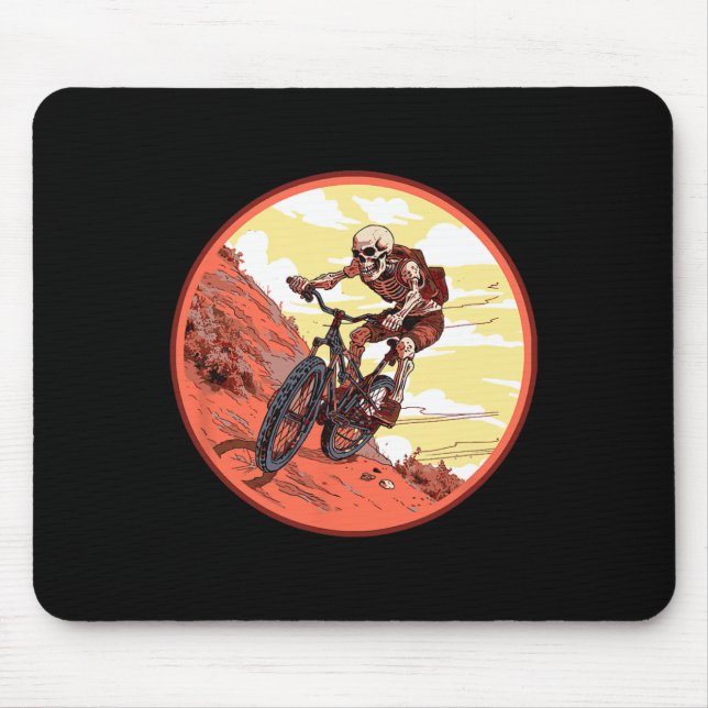 Mountain Biker Skeleton Monster Retro Horror Bikin Mouse Mat (Front)