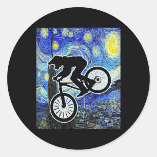Mountain Biker Starry Night Mtb Van Gogh Mountain Classic Round Sticker