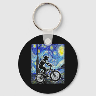 Mountain Biker Starry Night Mtb Van Gogh Mountain Key Ring