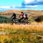 MOUNTAIN BIKING<br><div class="desc">A watercolor a of three men mountain biking in the Welsh hills. 


com</div>