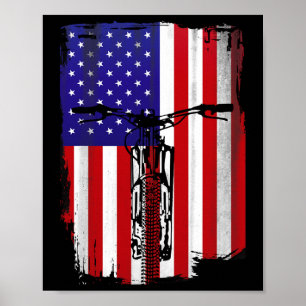 Mountain Biking American Flag Cycling Usa Flag Mou Poster