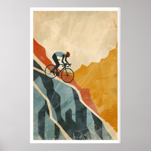 Mountain Biking Art Print, Vintage Style, Bold Poster