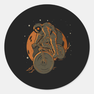 Mountain Biking Astronaut Outer Space Spaceman Mou Classic Round Sticker