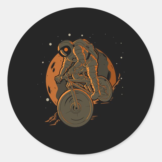 Mountain Biking Astronaut Outer Space Spaceman Mou Classic Round Sticker (Front)