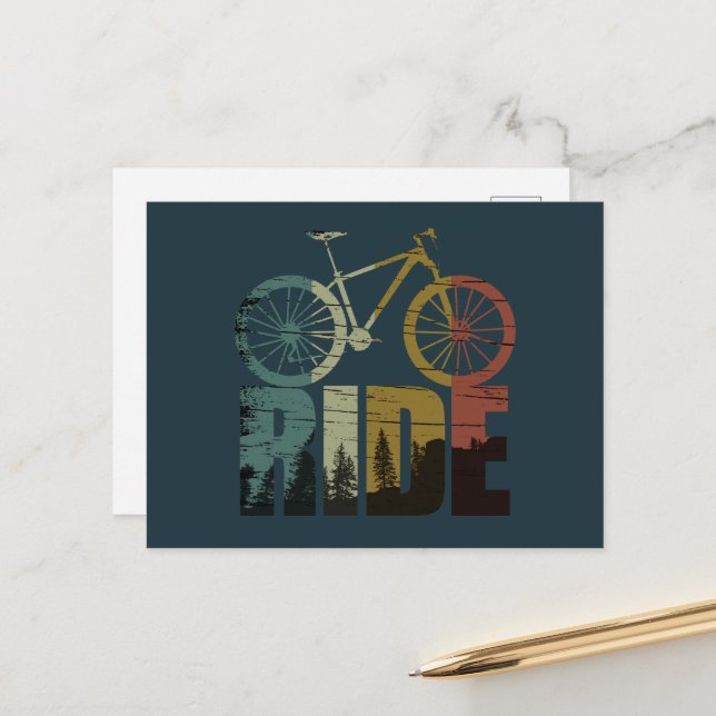 Mountain biking bikerider holiday postcard (Front/Back In Situ)