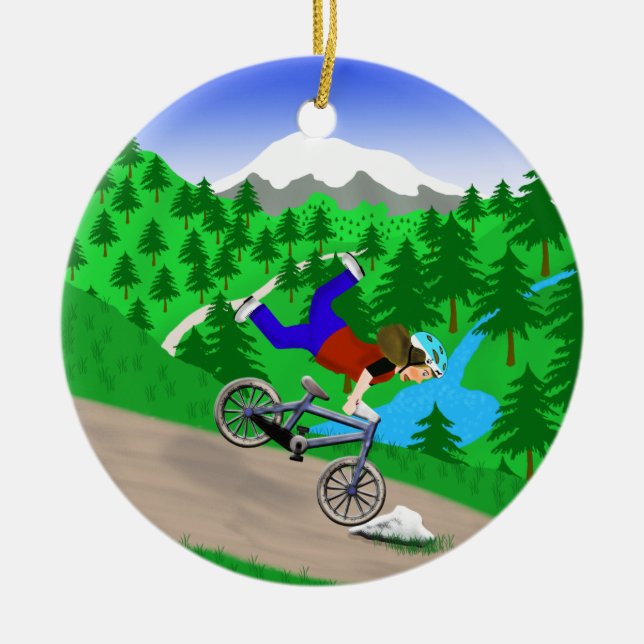 Mountain Biking Ceramic Tree Decoration (Front)