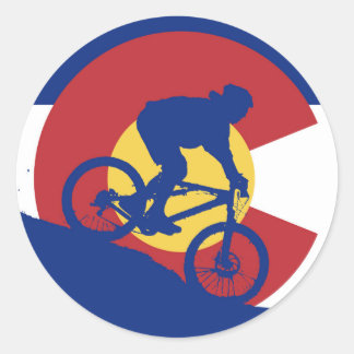 Mountain Biking Colorado Flag Classic Round Sticker