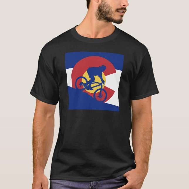 Mountain Biking Colorado Flag T-Shirt (Front)