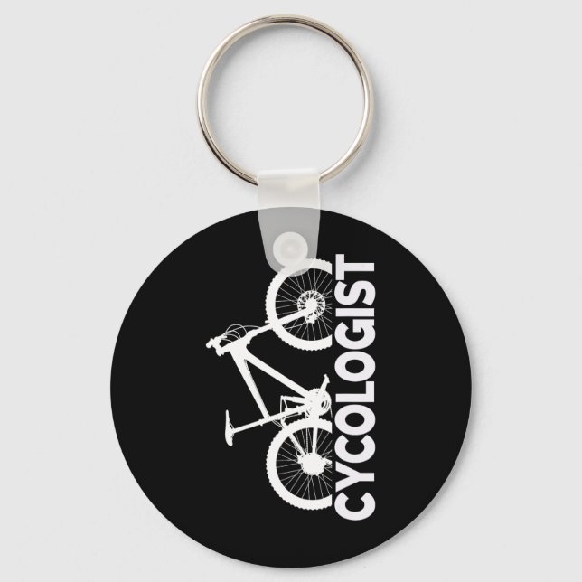 Mountain Biking Cycologist Vertical Graphic Design Key Ring (Front)