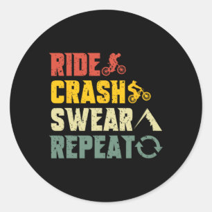 Mountain Biking Funny Ride Crash Swear Repeat Humo Classic Round Sticker