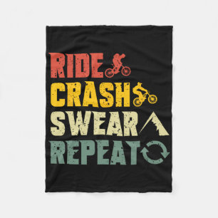 Mountain Biking Funny Ride Crash Swear Repeat Humo Fleece Blanket