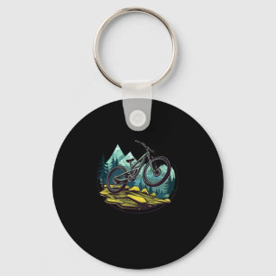 Mountain Biking Illustration Key Ring