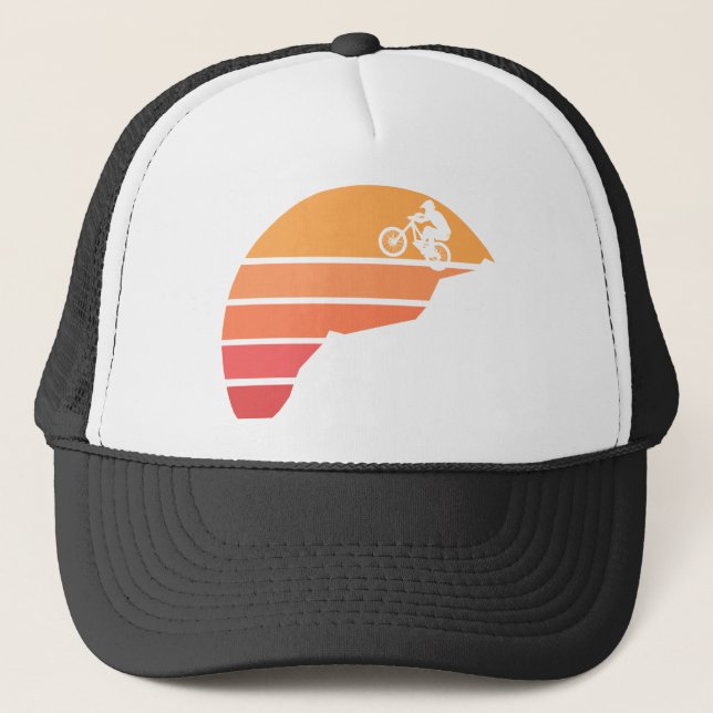 Mountain biking in the susnset trucker hat (Front)