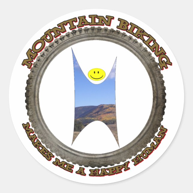 Mountain Biking Makes Me A Happy Human Classic Round Sticker (Front)