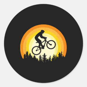 Mountain Biking Mtb Retro Cyclist Men Women Kids B Classic Round Sticker