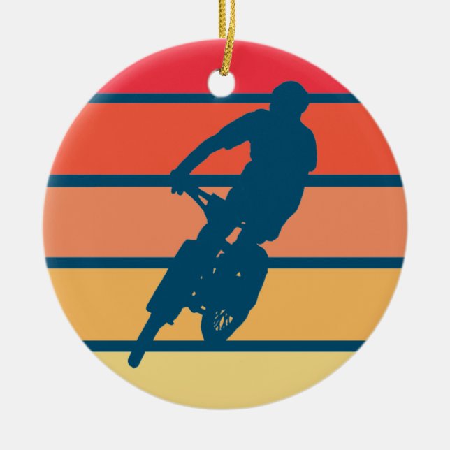 Mountain Biking on Sunset Stripes ornament (Front)