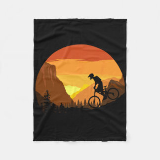 Mountain Biking Retro Sunset Trail Rider  Fleece Blanket