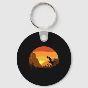 Mountain Biking Retro Sunset Trail Rider  Key Ring