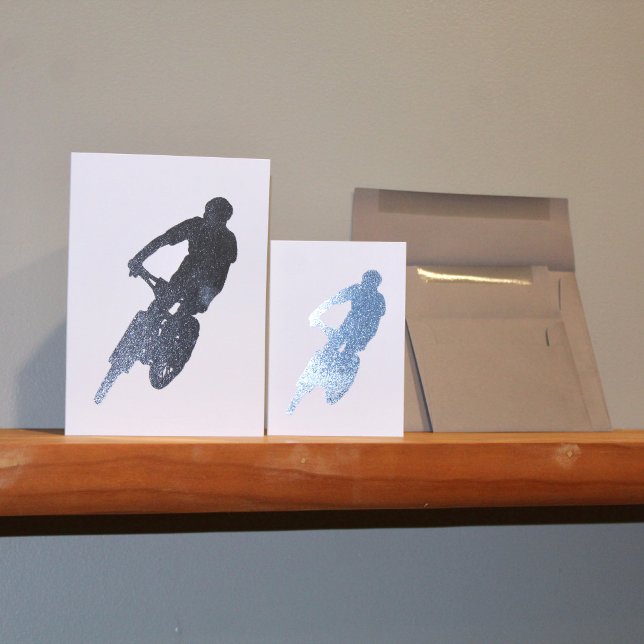 Mountain Biking silhouette card (Two sizes of Mountain Biking Silhouette foil cards.)