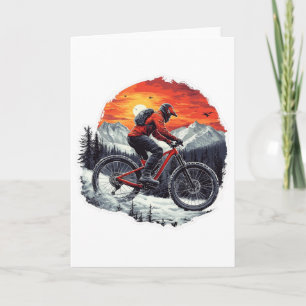 Mountain Biking Snow Forest Trails Sunset Bike Rid Card