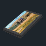 MOUNTAIN BIKING TRIFOLD WALLET<br><div class="desc">A watercolor a of three men mountain biking in the Welsh hills.</div>