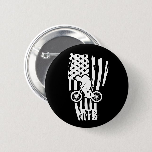 mountain biking us american flag 6 cm round badge (Front & Back)