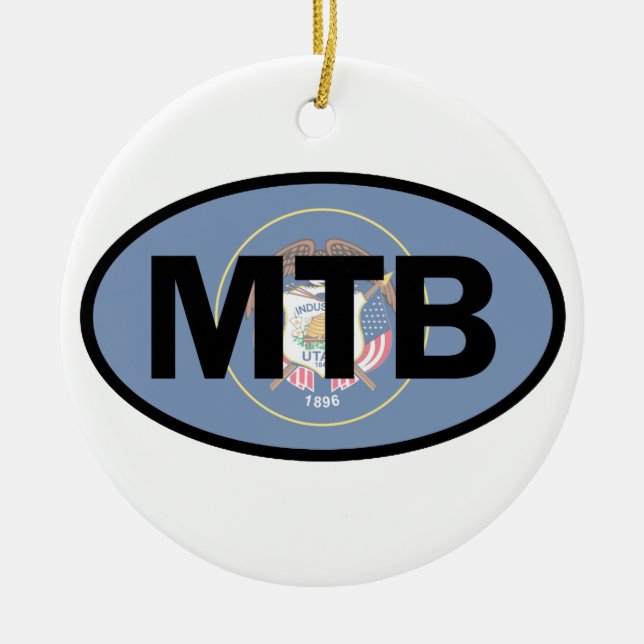 Mountain Biking Utah Flag Ceramic Tree Decoration (Front)