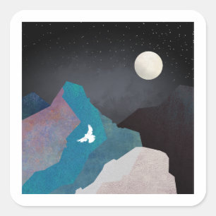 Mountain Bird Landscape Square Sticker