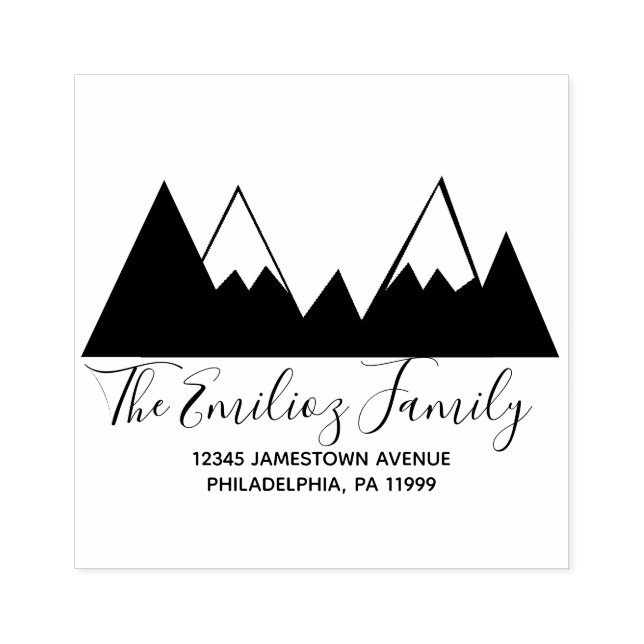 Mountain Black White Script Family Address   Rubber Stamp (Imprint)