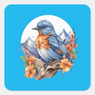 Mountain blue bird perched on branch square sticker