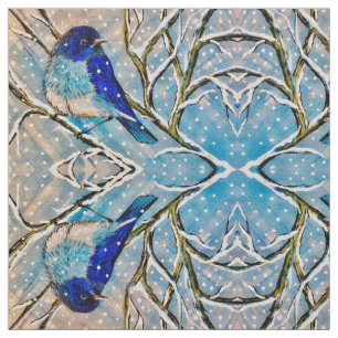 Mountain Bluebird in Snow Fabric
