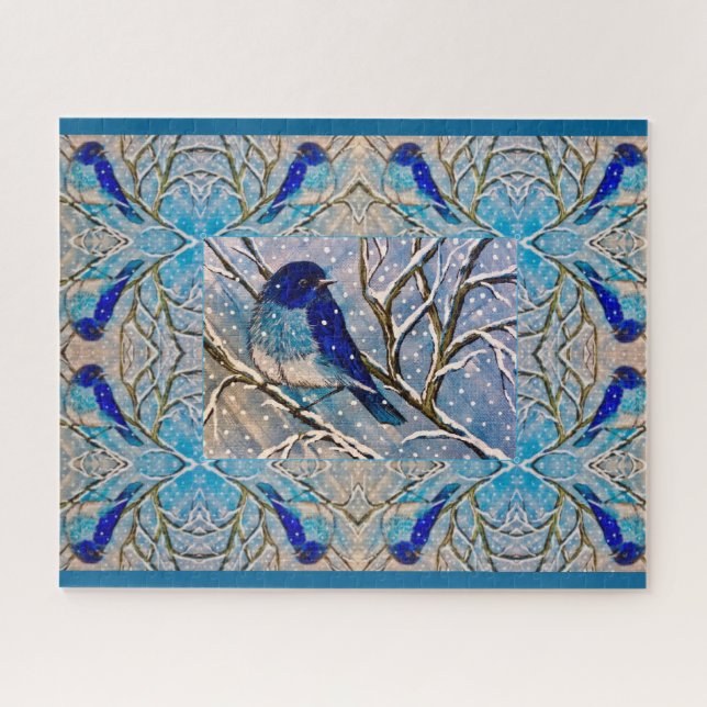 Mountain Bluebird in Snow Puzzle (Horizontal)
