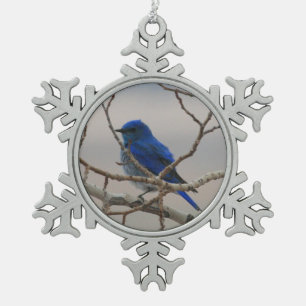 Mountain Bluebird Snowflake Pewter Christmas Ornament