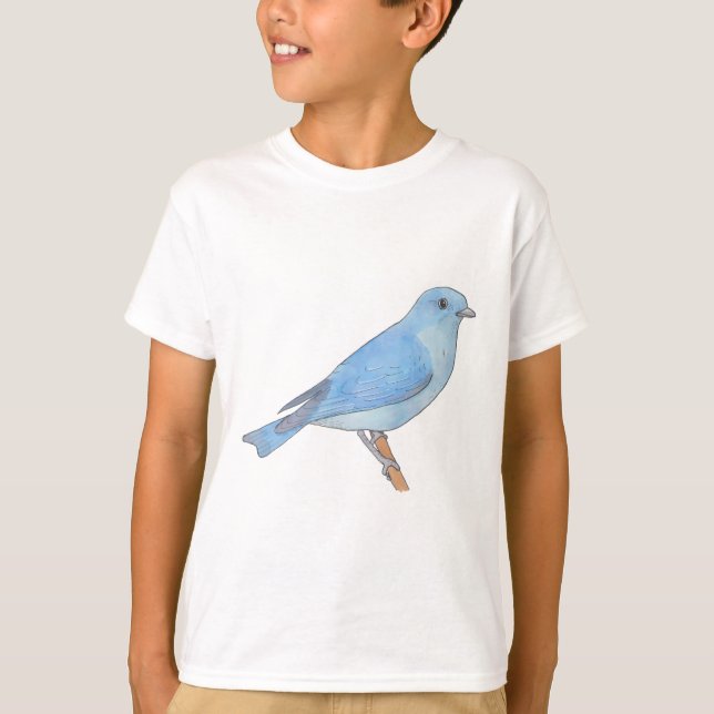Mountain Bluebird watercolor bird art T-Shirt (Front)