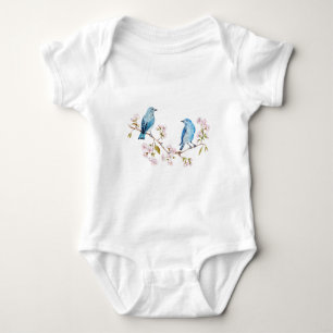 Mountain Bluebirds on Sakura Branch Baby Bodysuit