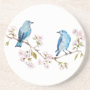 Mountain Bluebirds on Sakura Branch Coaster