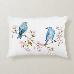 Mountain Bluebirds on Sakura Branch Decorative Cushion