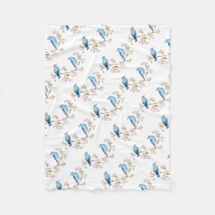 Mountain Bluebirds on Sakura Branch Fleece Blanket