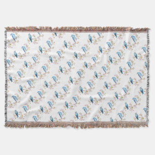 Mountain Bluebirds on Sakura Branch Throw Blanket