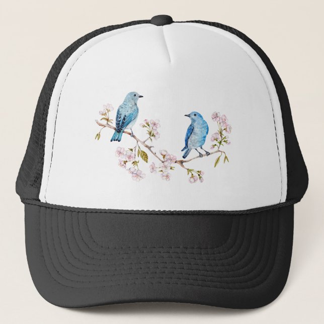 Mountain Bluebirds on Sakura Branch Trucker Hat (Front)