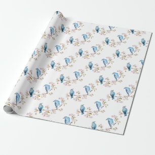 Mountain Bluebirds on Sakura Branch Wrapping Paper