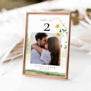 Mountain Boho Wildflower Wedding Photo Table Card