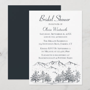 Mountain Bridal Shower Trees Nature Black Grey Invitation